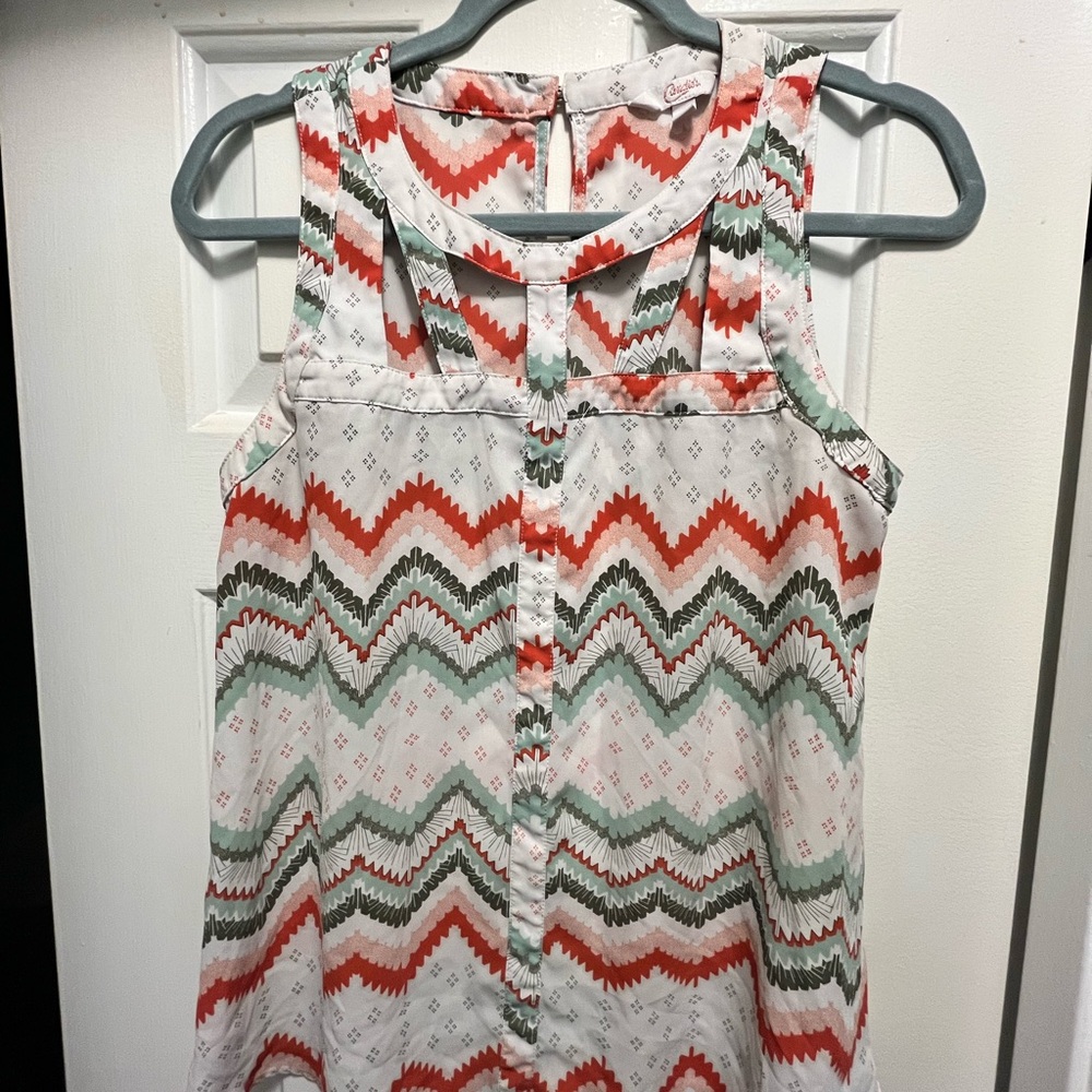 CANDIES SLEEVELESS CUT OUT BLOUSE SZ Small GREEN ORANGE excellent condition